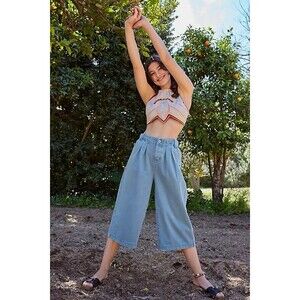 Free People Hard Rain Gaucho Pants High Waisted Wide-Leg Cotton S-6 NWT 265627